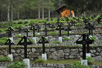Graves at the German military cemetery Nasswand from World War I in the Dolomites