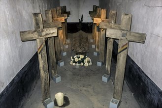 Wooden crosses of killed soldiers in crypt of the Fort de Loncin