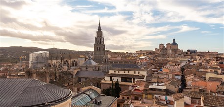 Panoramic from the rooftops in the medieval city of Toledo in Castilla La Mancha