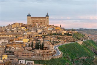 Panoramic at sunrise over the medieval city of Toledo in Castilla La Mancha