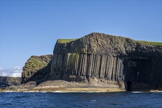 Detail of the uninhabited rocky island of Staffa with the polygonal basalt columns