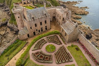 Gardens from above Fort-la-Latte castle by the sea at Cape Frehel and near Saint-Malo
