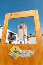 Tourist postcard of the white church of Betancuria