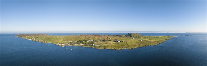 Aerial panorama of the Isle of Iona in the morning light