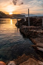 Beautiful landscape of the beach at sunset in Benirras in Ibiza. vacation concept