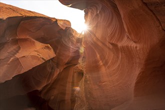 Entrance of sunlight into the canyon in the Navajo territory called Upper Antelope in the town of Page