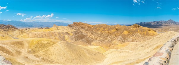 Panoramic of beautiful mix of colors from the Zabriskie Point viewpoint in Death Valley