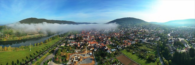 Aerial view of Buergstadt with a view of the historic old town. Buergstadt