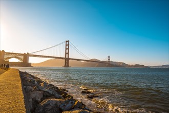 Golden Gate and its beautiful sunset tones one summer afternoon. United States