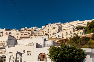 Detail of the Mojacar house of white houses on the top of the mountain. Costa Blanca in the Mediterranean Sea