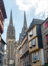 Historic center in the medieval town of Quimper and the Saint Corentin cathedral