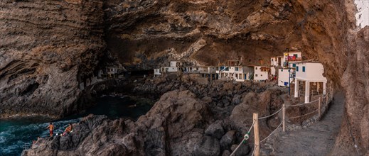 Panoramic view of the houses in the beautiful town of Poris de Candelaria on the north-west coast of the island of La Palma