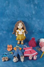 Handmade amigurumi doll with clothes and accessories