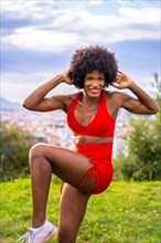 Fitness with a young black girl with afro hair