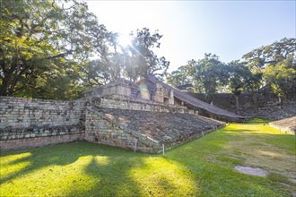 Dawn in the field of the ball game in the temples of Copan Ruinas. Honduras