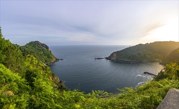 Panoramic of the bay of Pasajes from Monte Ulia of the city of San Sebastian at sunrise