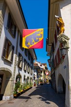 Medieval City Street in Thun in Old Town in a Sunny Day in Bernese Oberland