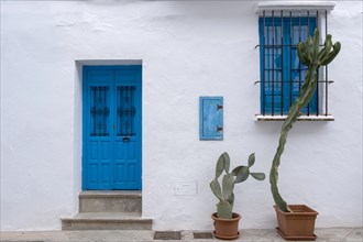 House facade with blue front door and window