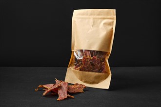 Dehydrated lamb jerky meat in paper package