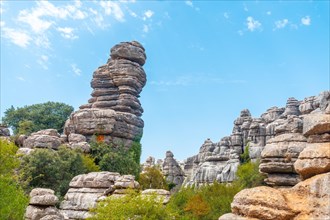 Stone landscapes with beautiful shapes in the Torcal de Antequera on the green trail