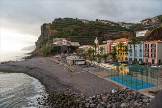 Aerial view of Ponta do Sol Beach in the east of Madeira in summer