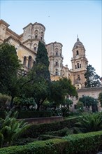 View of the cathedral and its gardens of the Incarnation of the city of Malaga