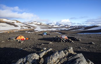 Camping area at the highest point of the 4-day trek from Landmannalaugar. Iceland