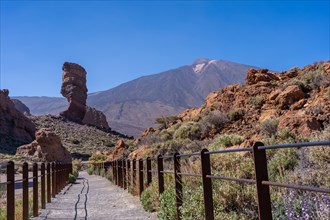 Very simple tourist path between Roques de Gracia and Roque Cinchado in the natural area of Teide in Tenerife