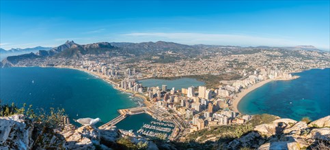 Panoramic of the city of Calpe from the top in the Penon de Ifach Natural Park