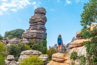 Trekking in Torcal de Antequera on the green and yellow trail enjoying nature