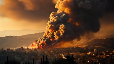 Explosions in a war torn middle eastern city. generative AI