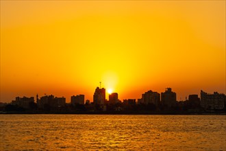 Orange sunset on the Nile river