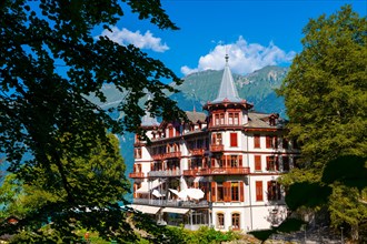 The Historical Grandhotel Giessbach on the Mountain Side in Bernese Oberland