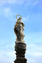 Marian column in the old town of Immenstadt im Allgaeu. Immenstadt im Allgaeu