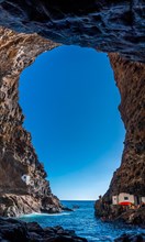 Panoramic view from the spectacular interior of the cave of the town of Poris de Candelaria on the north-west coast of the island of La Palma