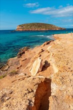 Cala Comte beach in the southwest of the island of Ibiza. Ideal beach for sunset. Balearic