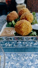 Close up of potato croquettes