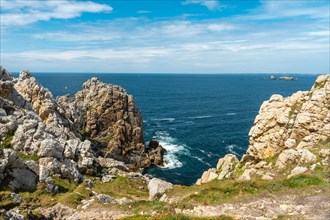 The beautiful coastline in summer at Pen Hir Point on the Crozon Peninsula in French Brittany