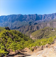 Views from the Mirador de los Roques on the La Cumbrecita mountain on the island of La Palma next to the Caldera de Taburiente