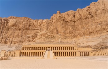 View of the Mortuary Temple of Hatshepsut without people on the way back from tourism in Luxor after the coronavirua pandemic