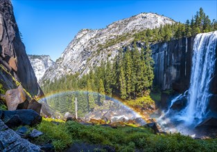 Detail of the rainbow at the Vernal Falls waterfall in Yosemite National Park. California