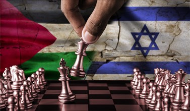 Palestine vs Israel conflict concept on chessboard. War between Israel and Palestine