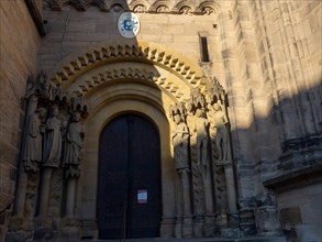 Portal with holy figures at Bamberg Cathedral in the morning light