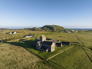 Aerial view of the island of Iona in the morning light