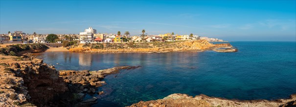 Panoramic view of Cala de la Higuera next to Los Locos beach in the coastal city of Torrevieja