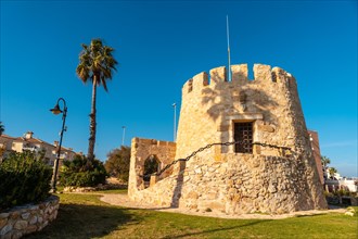 Detail of the Torre del Moro in the park in the coastal town of Torrevieja