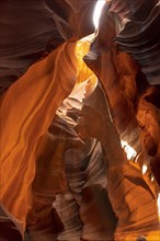 Red and orange textures in the Upper Antelope Canyon in the town of Page