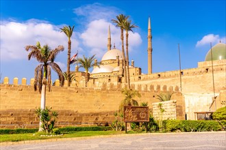 Exteriors of the fortress and walls of the Alabaster Mosque in the city of Cairo