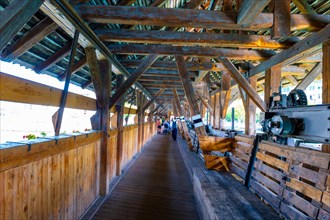 Inside of Beautiful Obere Schleuse Bridge in City of Thun in a Sunny Summer Day in Bernese Oberland