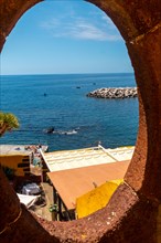 View of the beach from the fort Forte de Sao Tiago in Funchal beach. Madeira